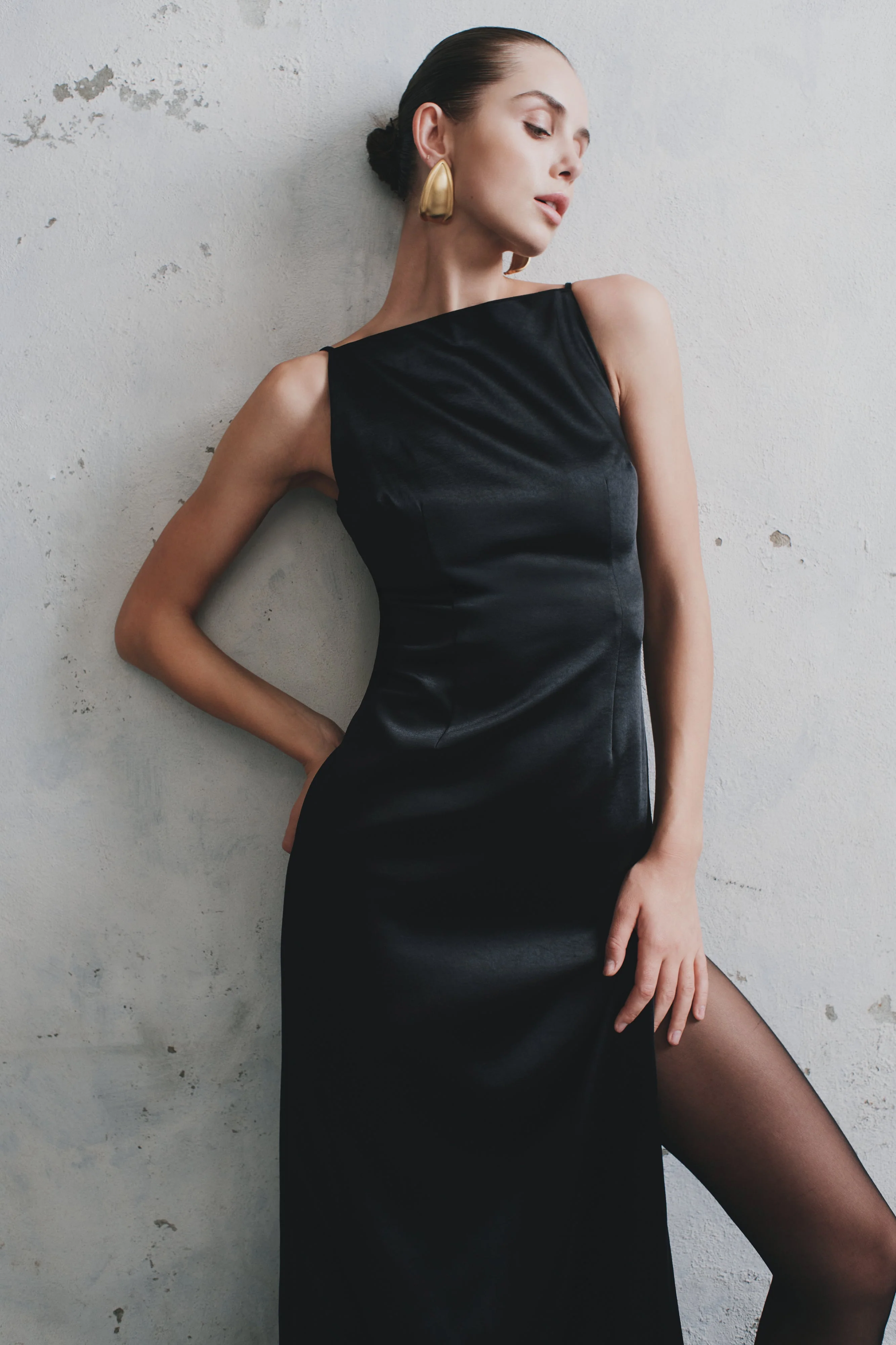 Violet Sleeveless Satin Maxi Dress - Black - Image 3