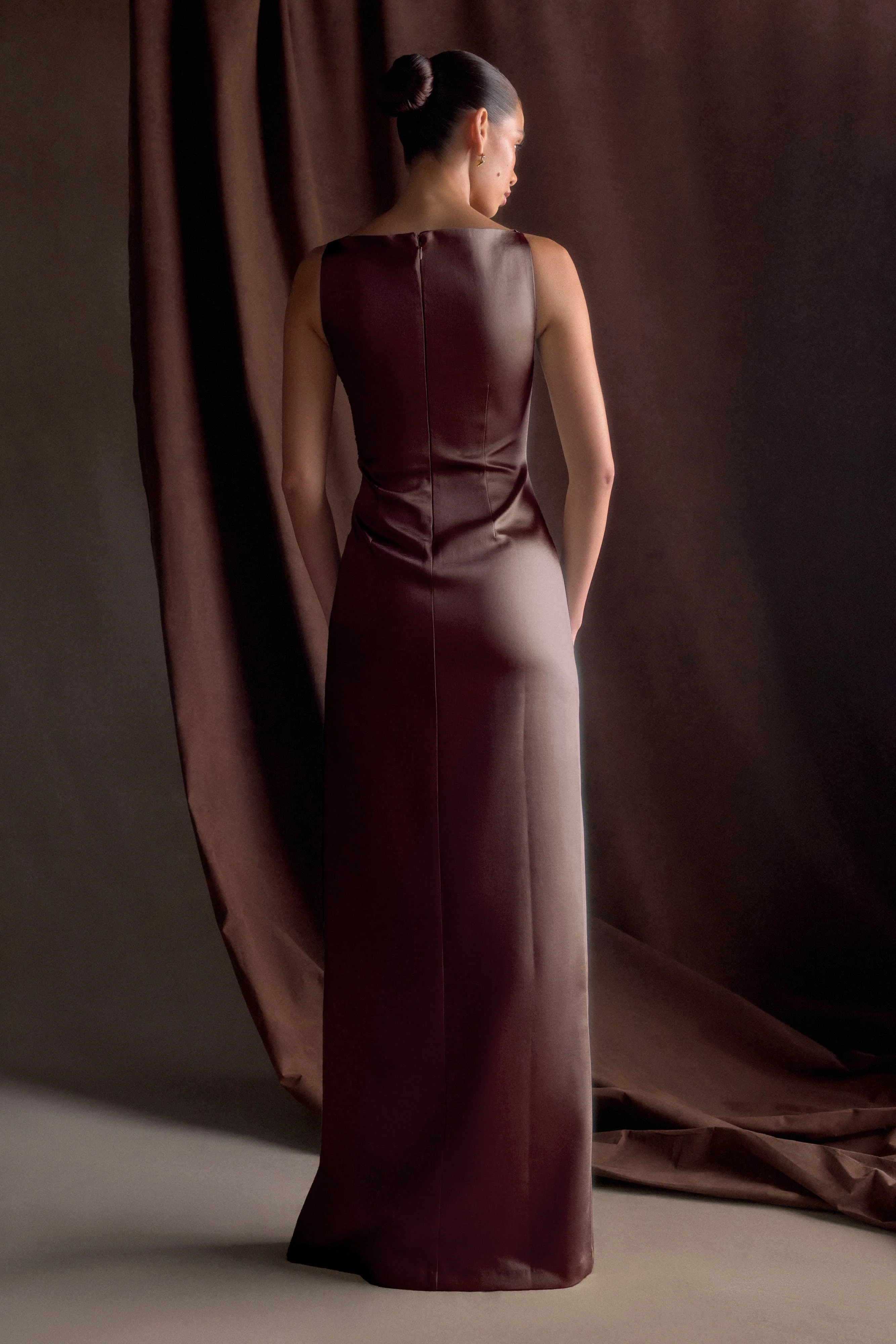 Violet Sleeveless Satin Maxi Dress - Dark Chocolate - Image 2