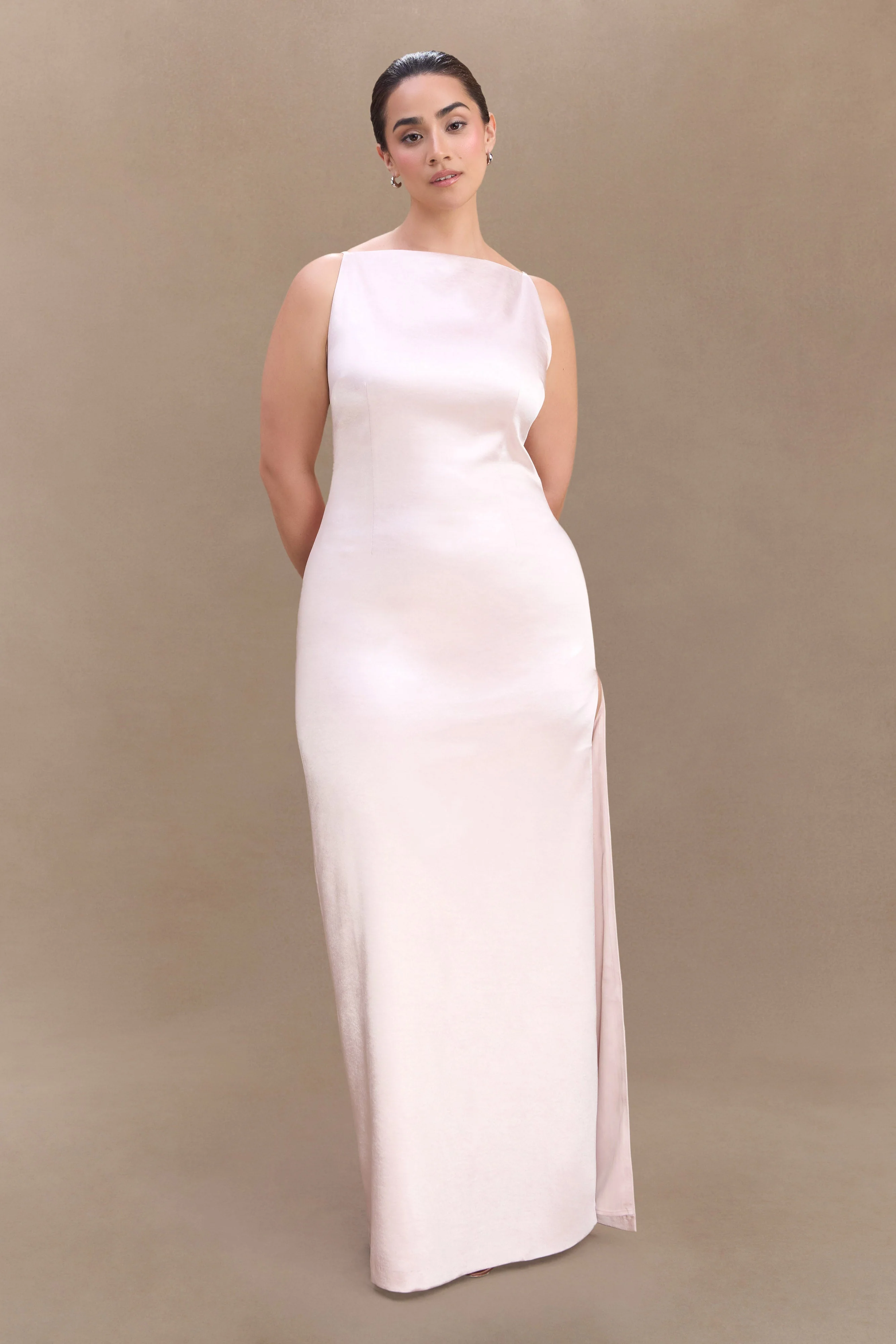 Violet Sleeveless Satin Maxi Dress - Soft Pink - Image 5