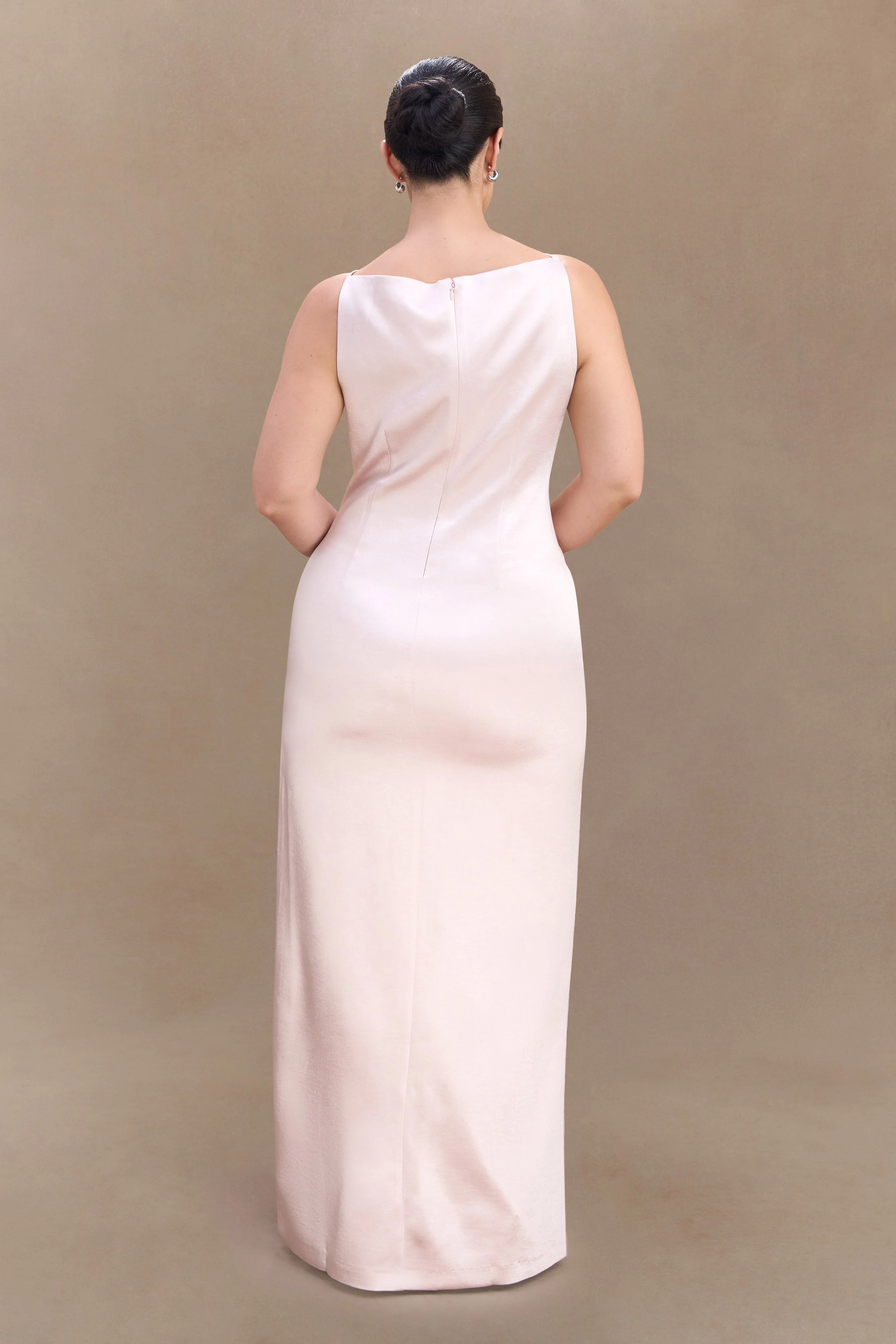 Violet Sleeveless Satin Maxi Dress - Soft Pink - Image 6