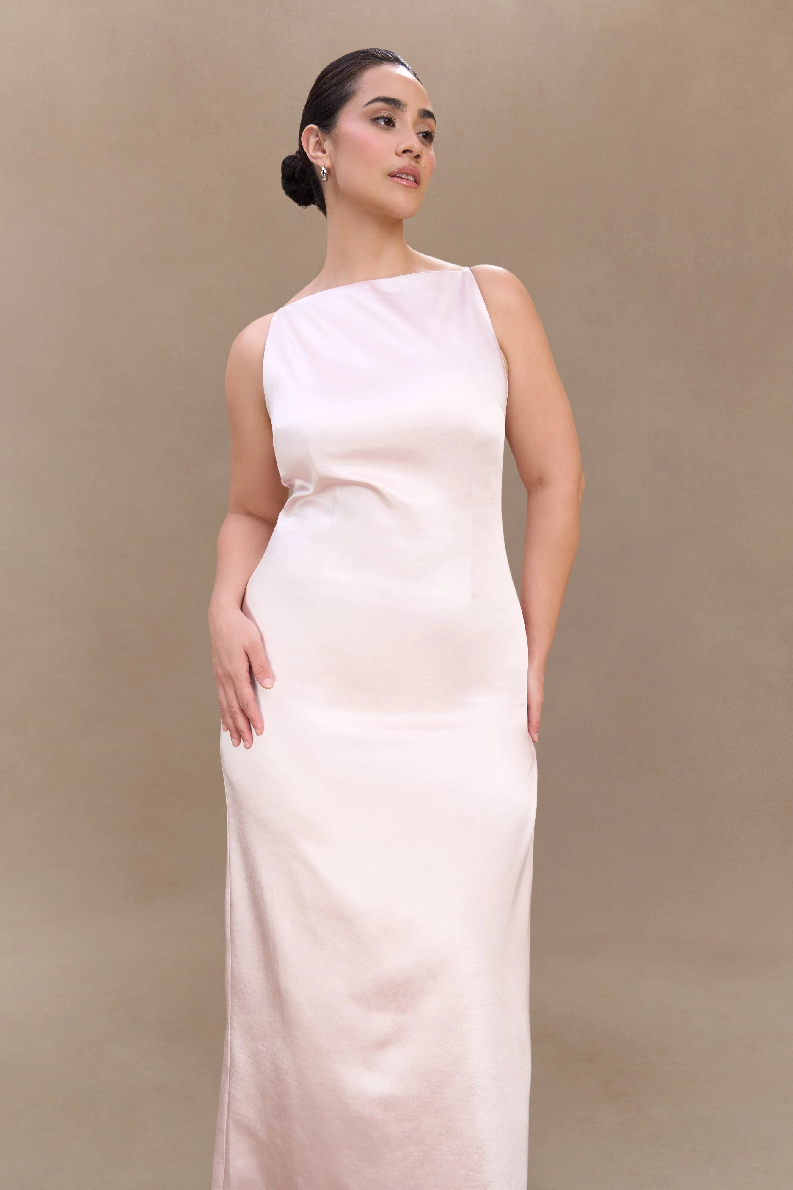Violet Sleeveless Satin Maxi Dress - Soft Pink - Image 7