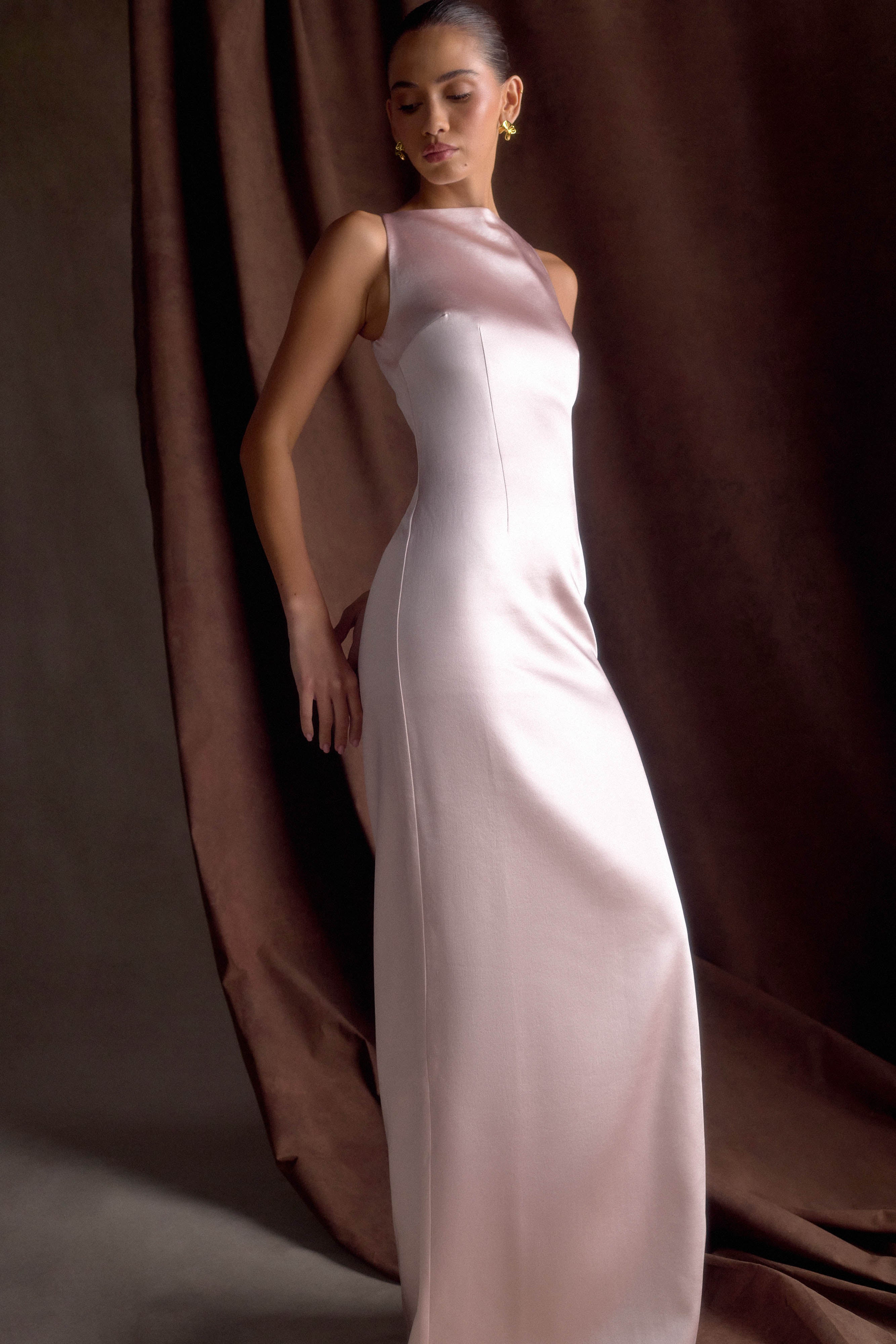 Violet Sleeveless Satin Maxi Dress - Soft Pink - Image 8