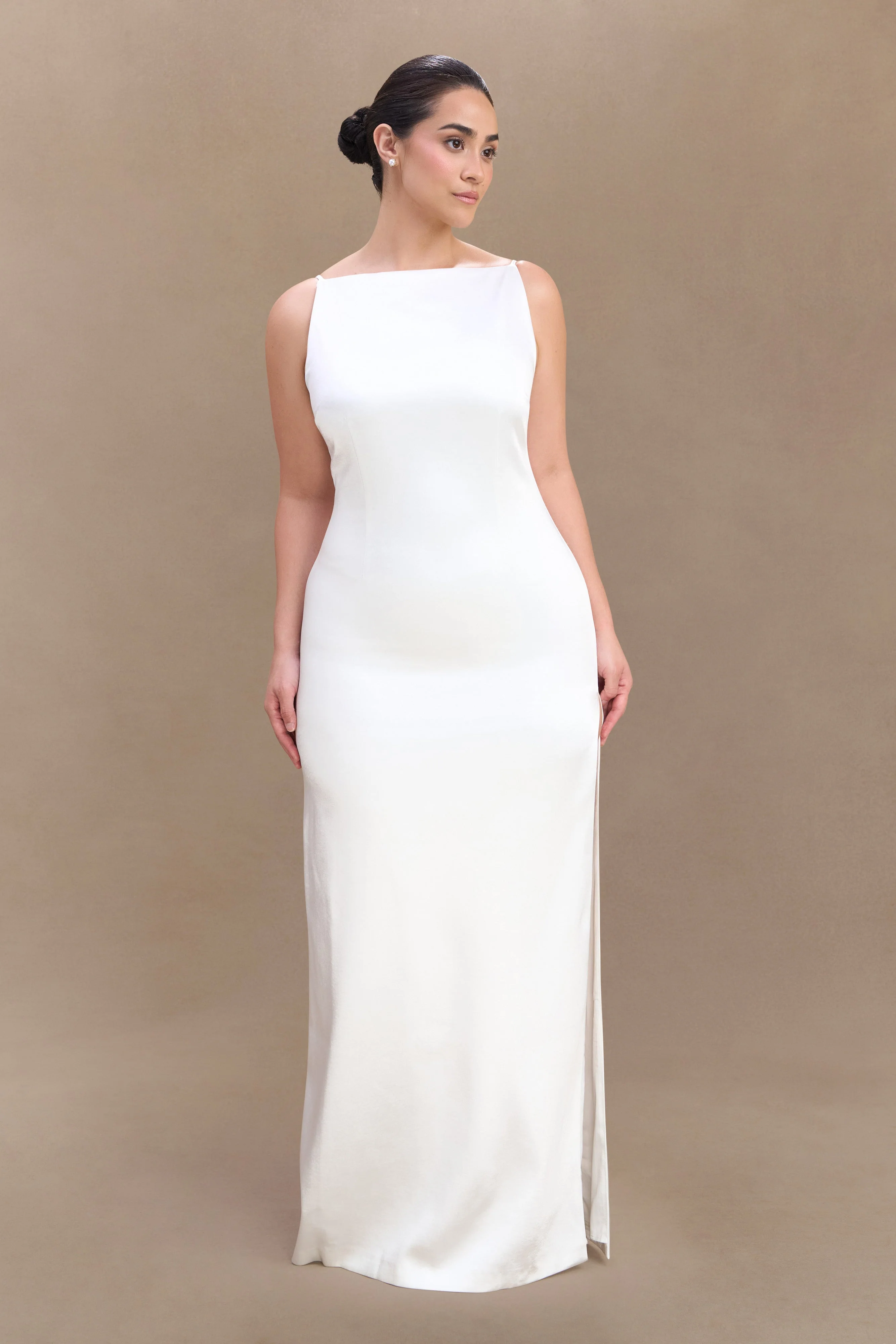 Violet Sleeveless Satin Maxi Dress - White - Image 4