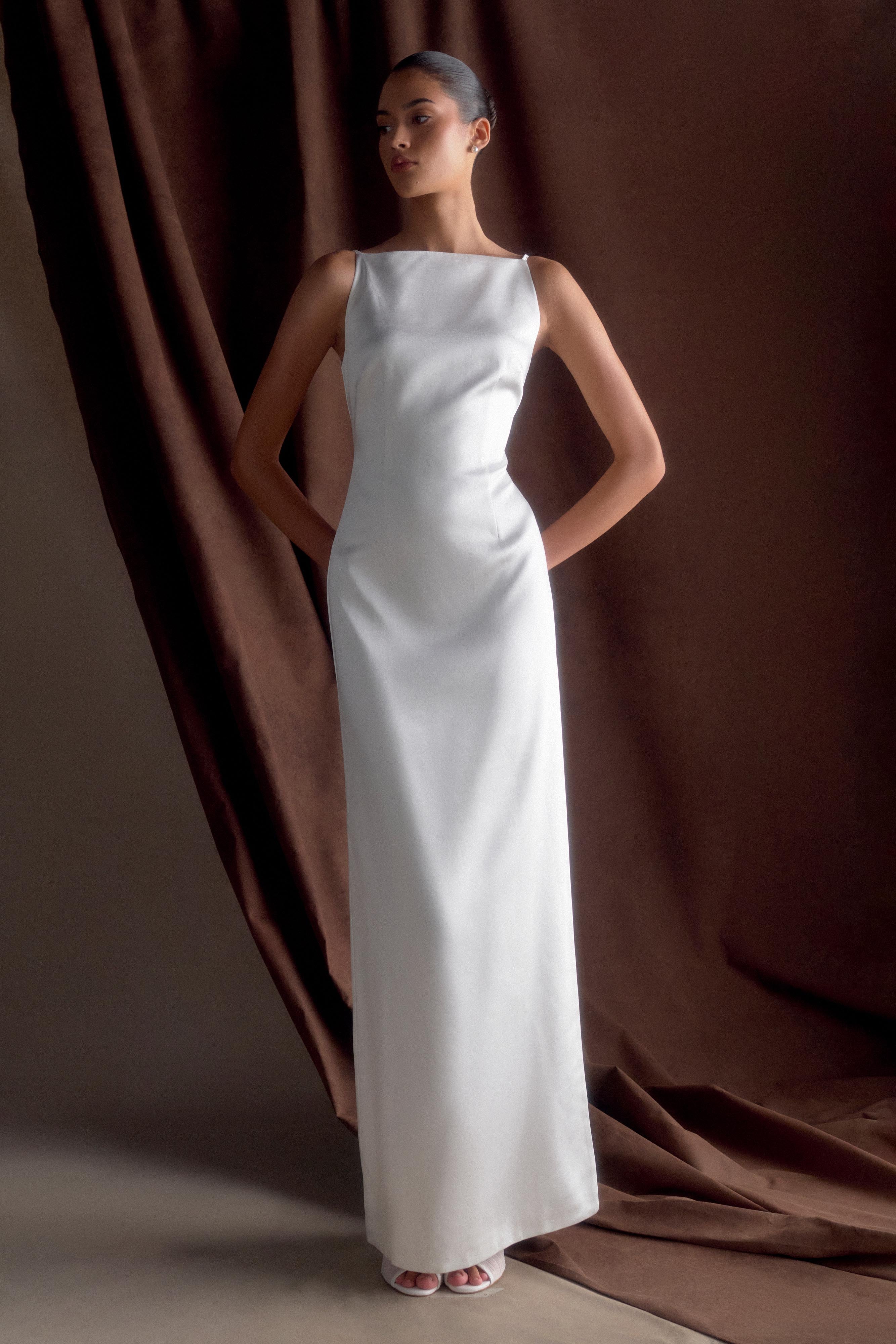 Violet Sleeveless Satin Maxi Dress - White - Image 9