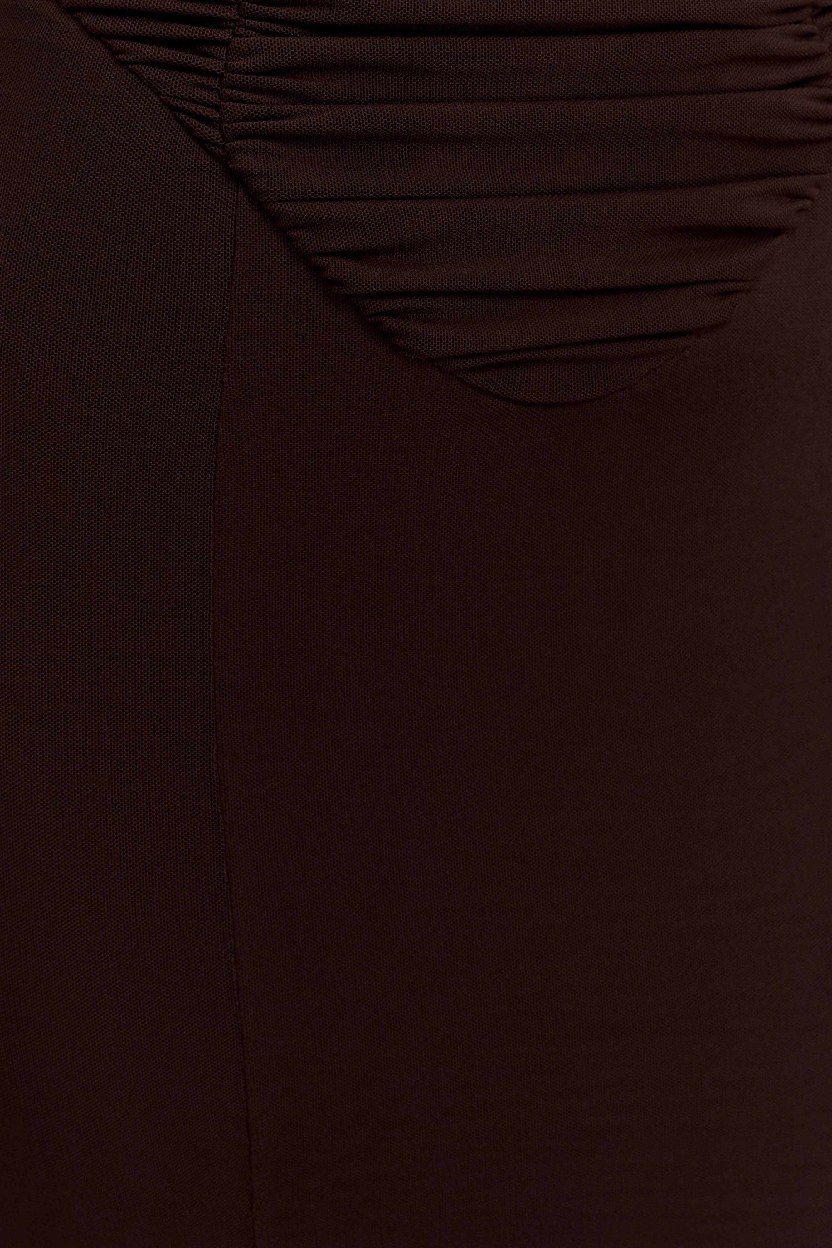 Willa Gathered Mesh Midi Dress - Chocolate - Image 5