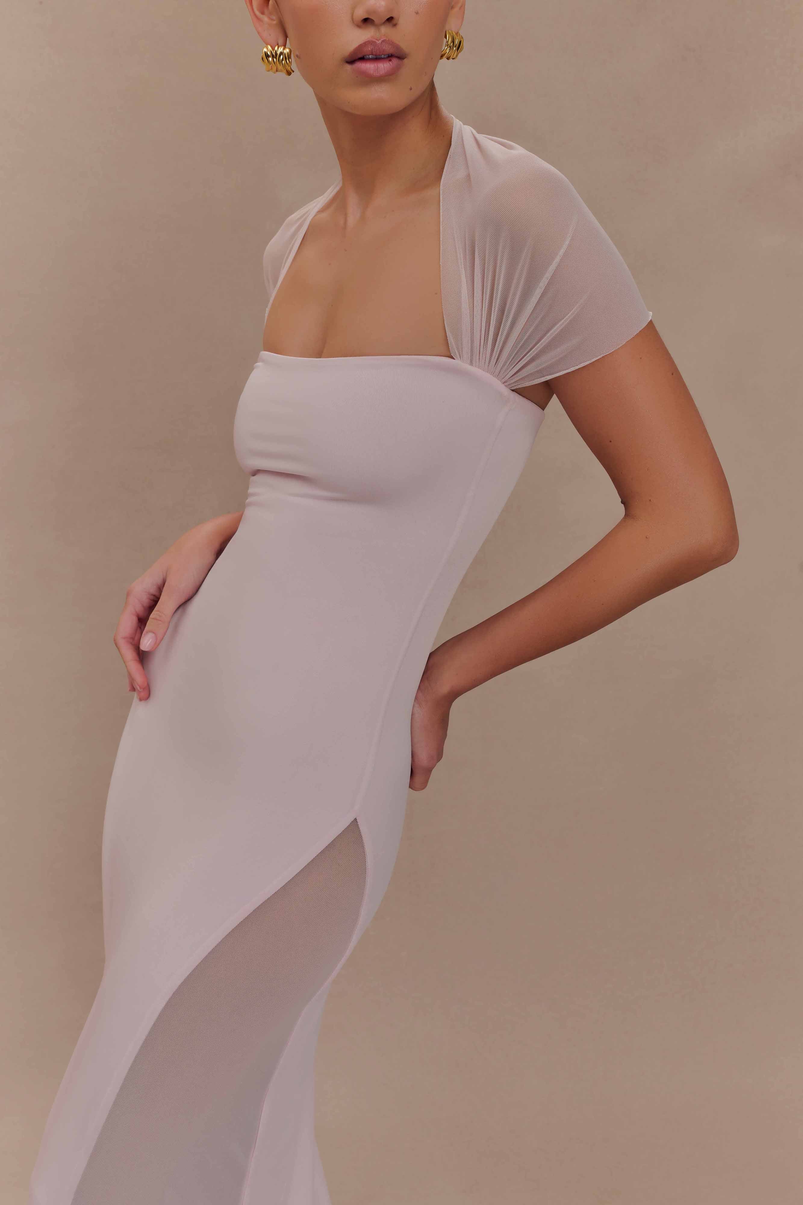 Wyatt Slinky And Mesh Maxi Dress - Pale Pink - Image 3