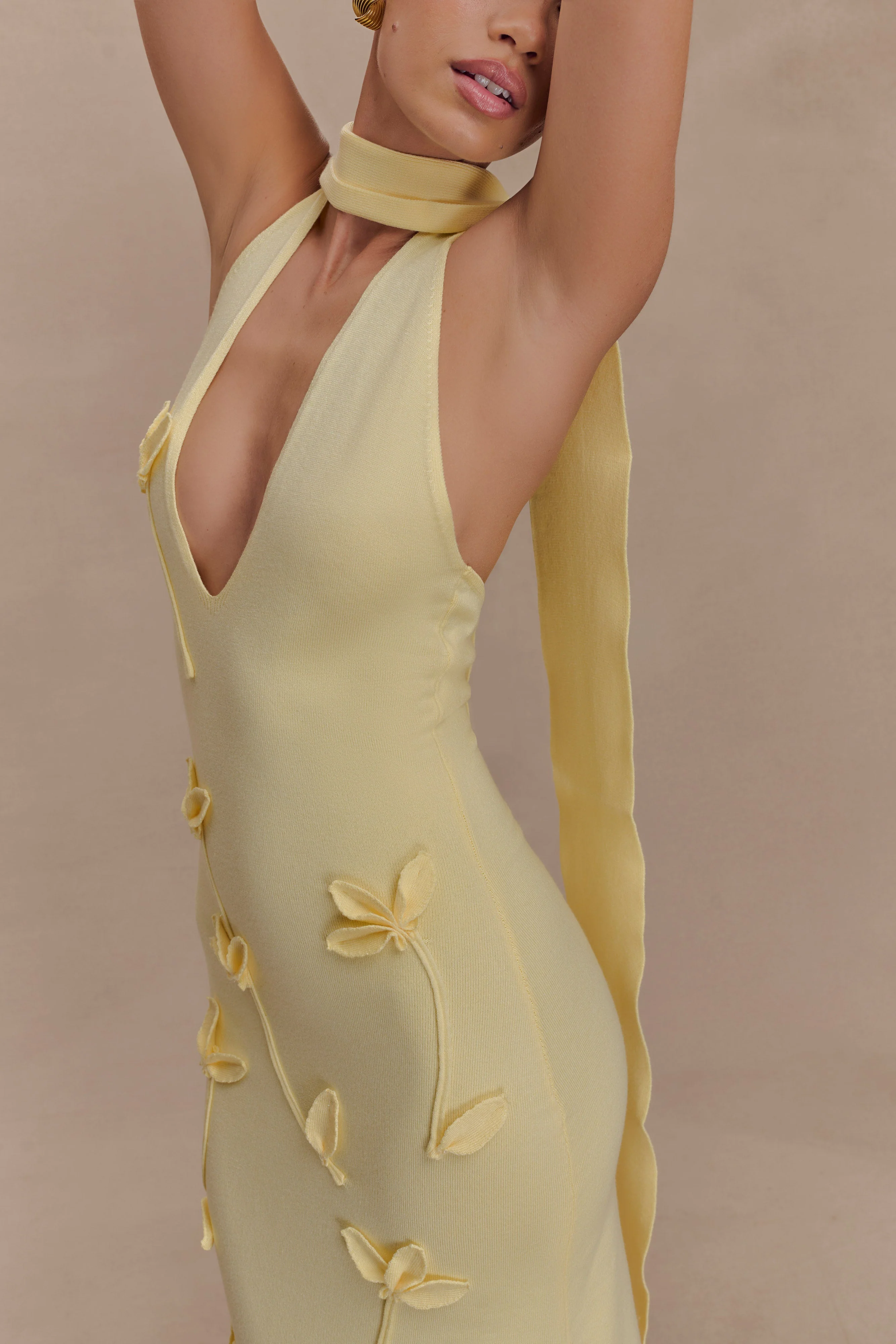 Wynn Floral Knit Midi Dress - Lemon - Image 4
