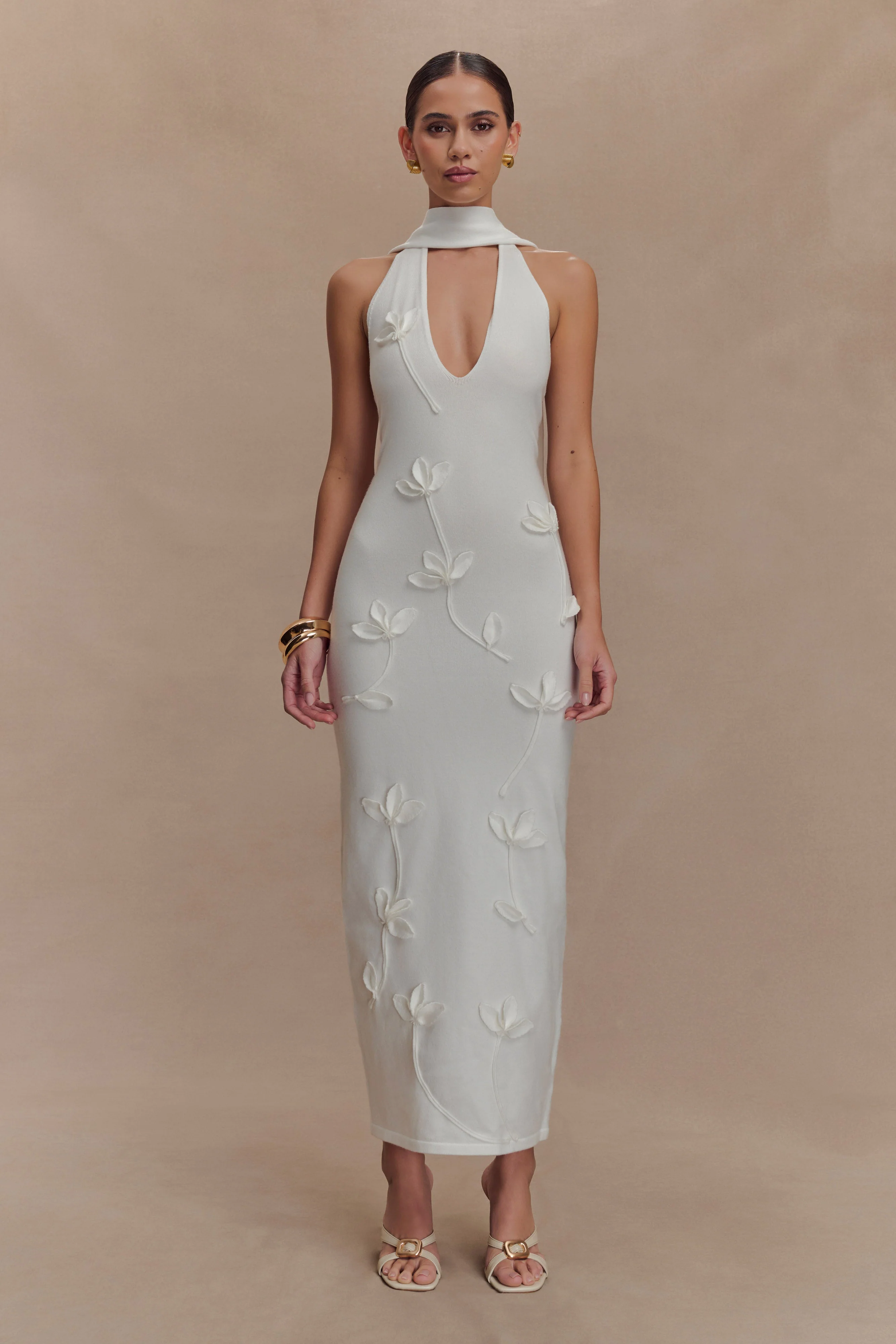 Wynn Floral Knit Midi Dress - White - Image 2