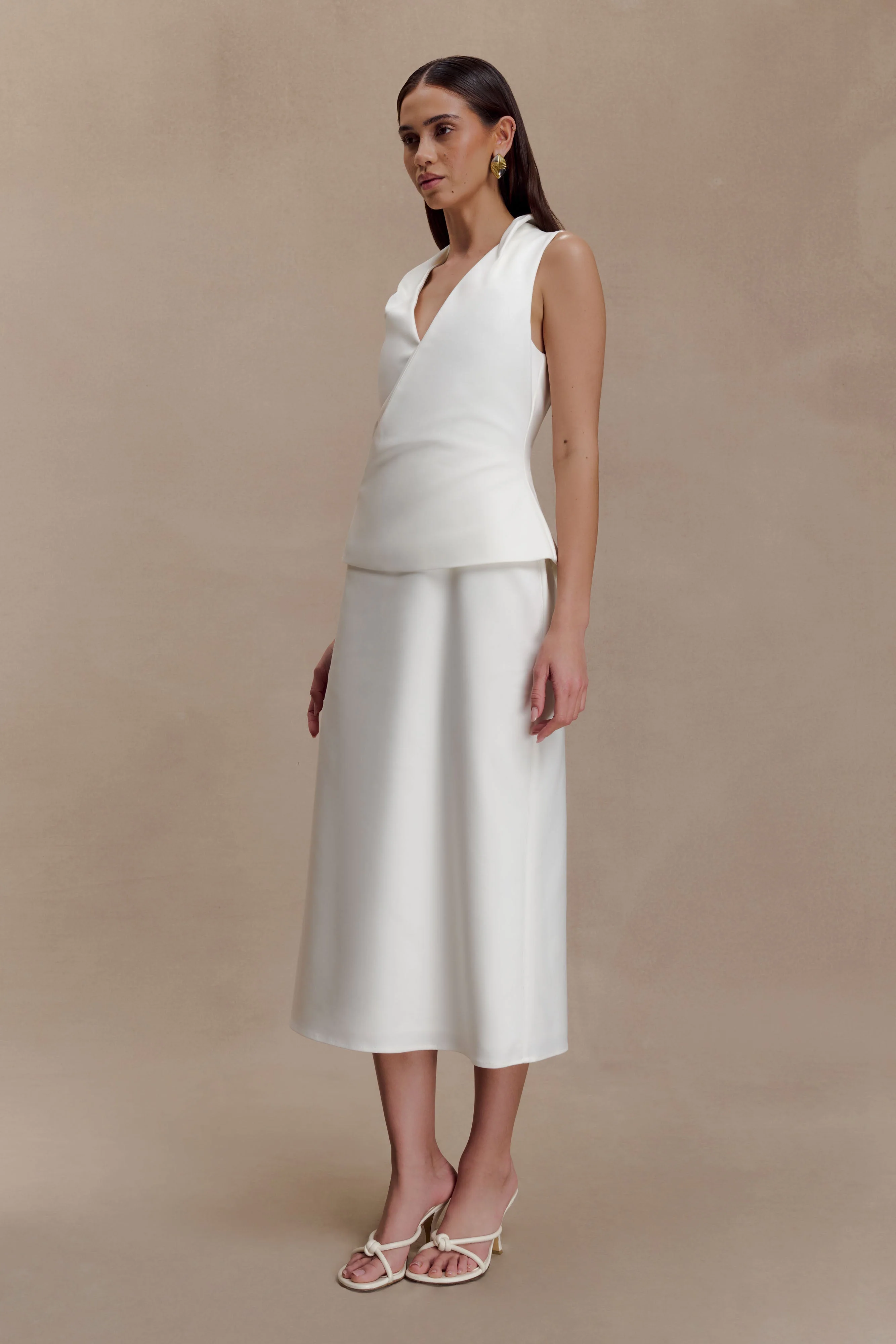Yanina Cotton Halter Midi Dress - White - Image 5