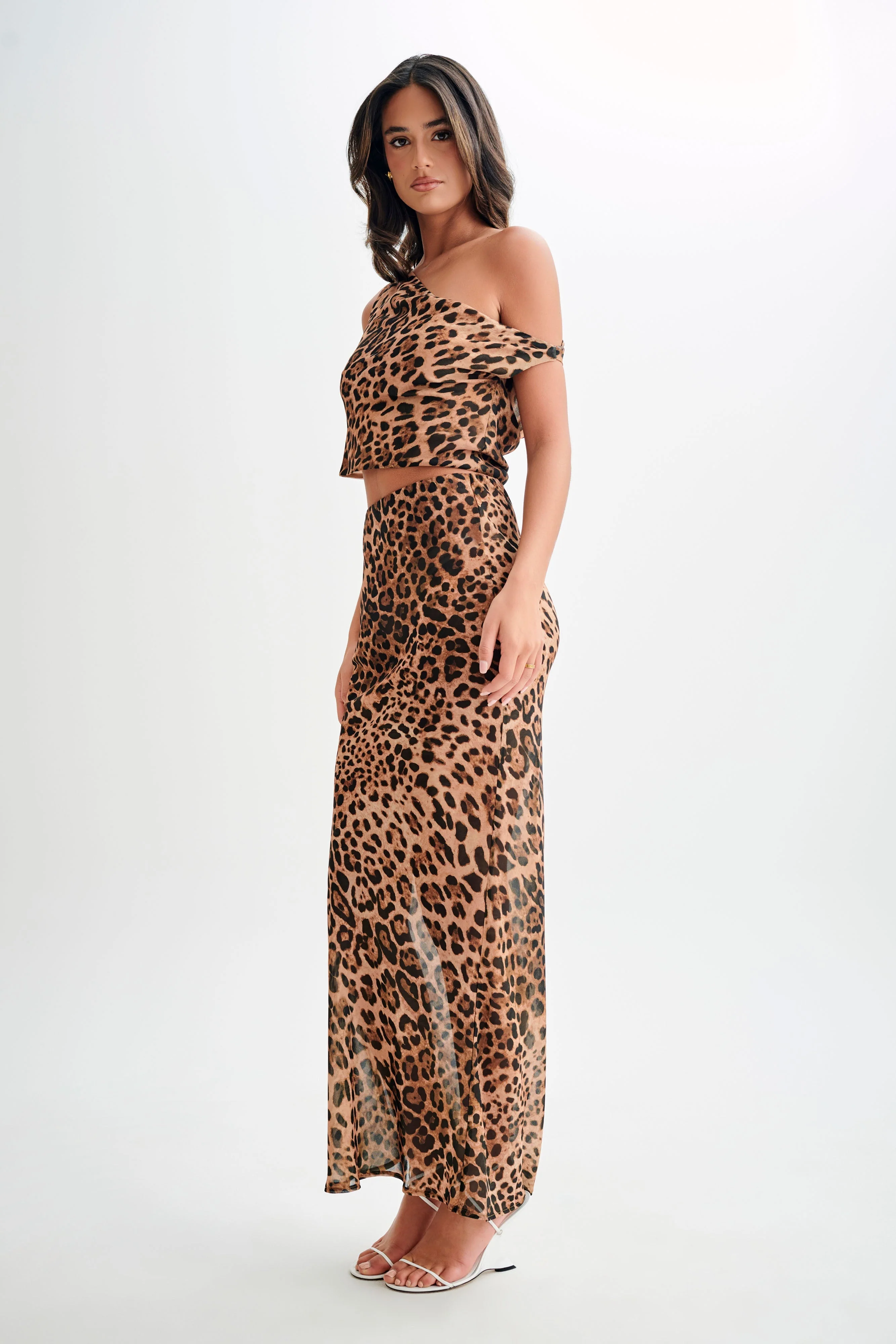 Yvonne Chiffon Off Shoulder Top - Leopard Print - Image 7