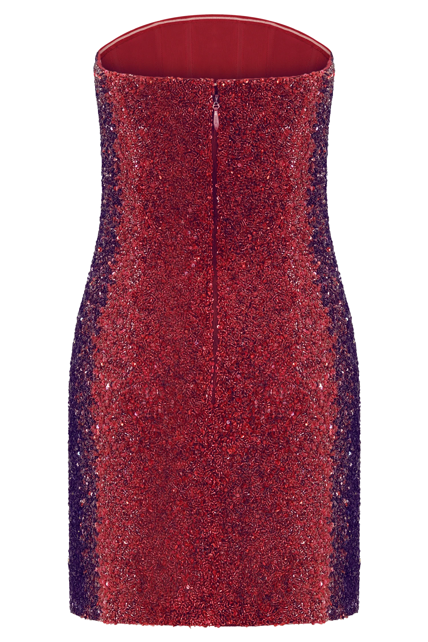Zander Hand Beaded Strapless Mini Dress - Red Ombre - Image 12