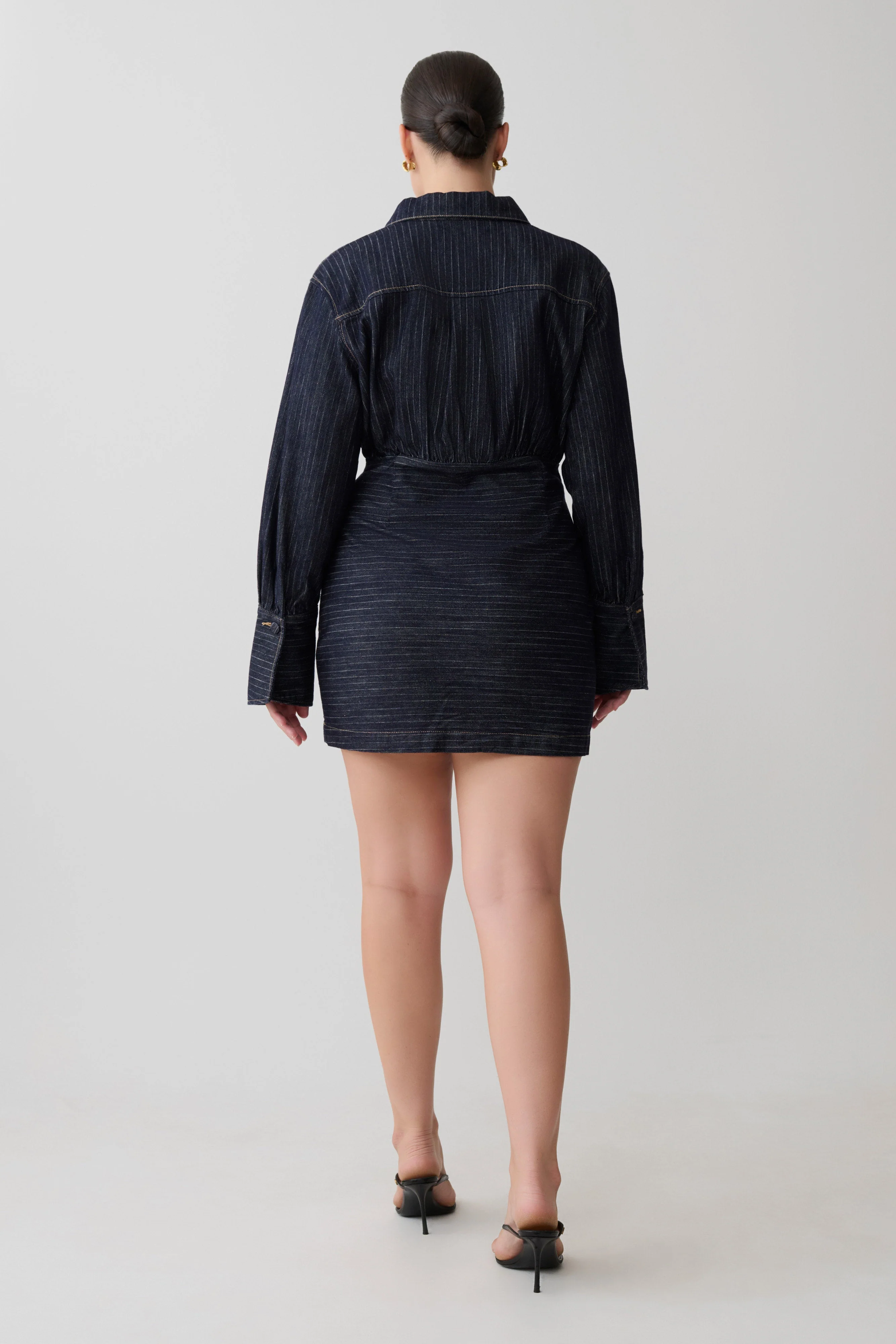 Zarah Denim Long Sleeve Mini Dress - Indigo Pinstripe - Image 2